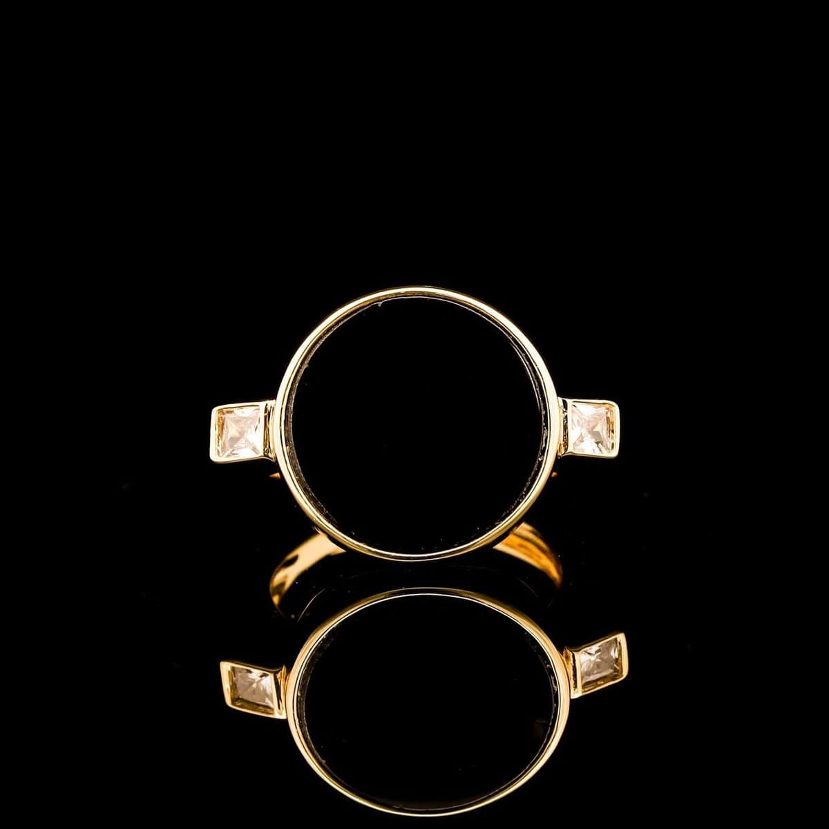 Omnia Fatima Ring In Black Agate Stone in High Quality Zircon Stone in Rhodium Plated image number null