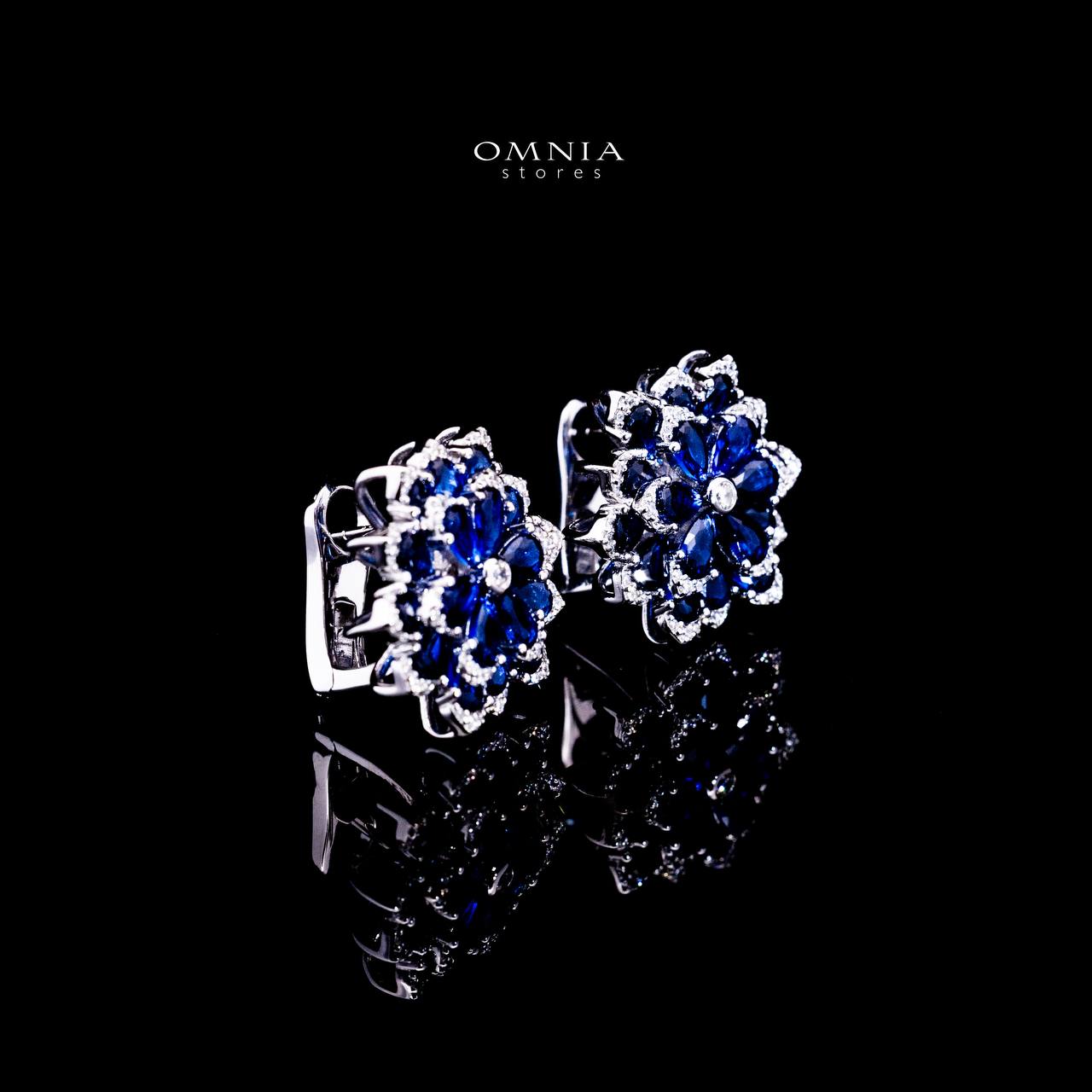 Omnia Damiyah Royal Blue Floral Silver Clip Earrings in 925 Silver with High Quality Simulated Diamonds image number null