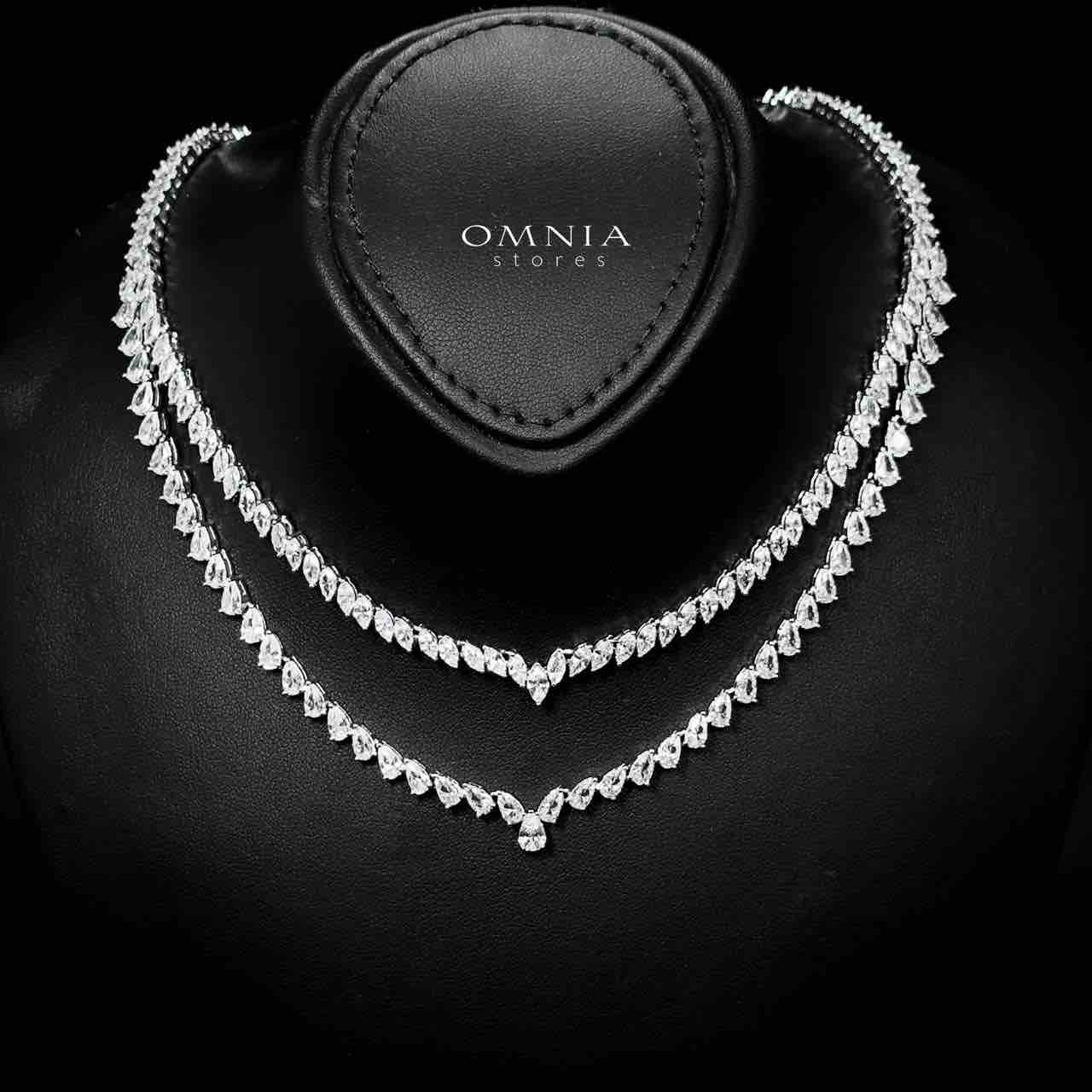 Omnia Nourhane White Double Layer Bridal Full Set in High Quality Zircon Stone in Rhodium Plated image number null