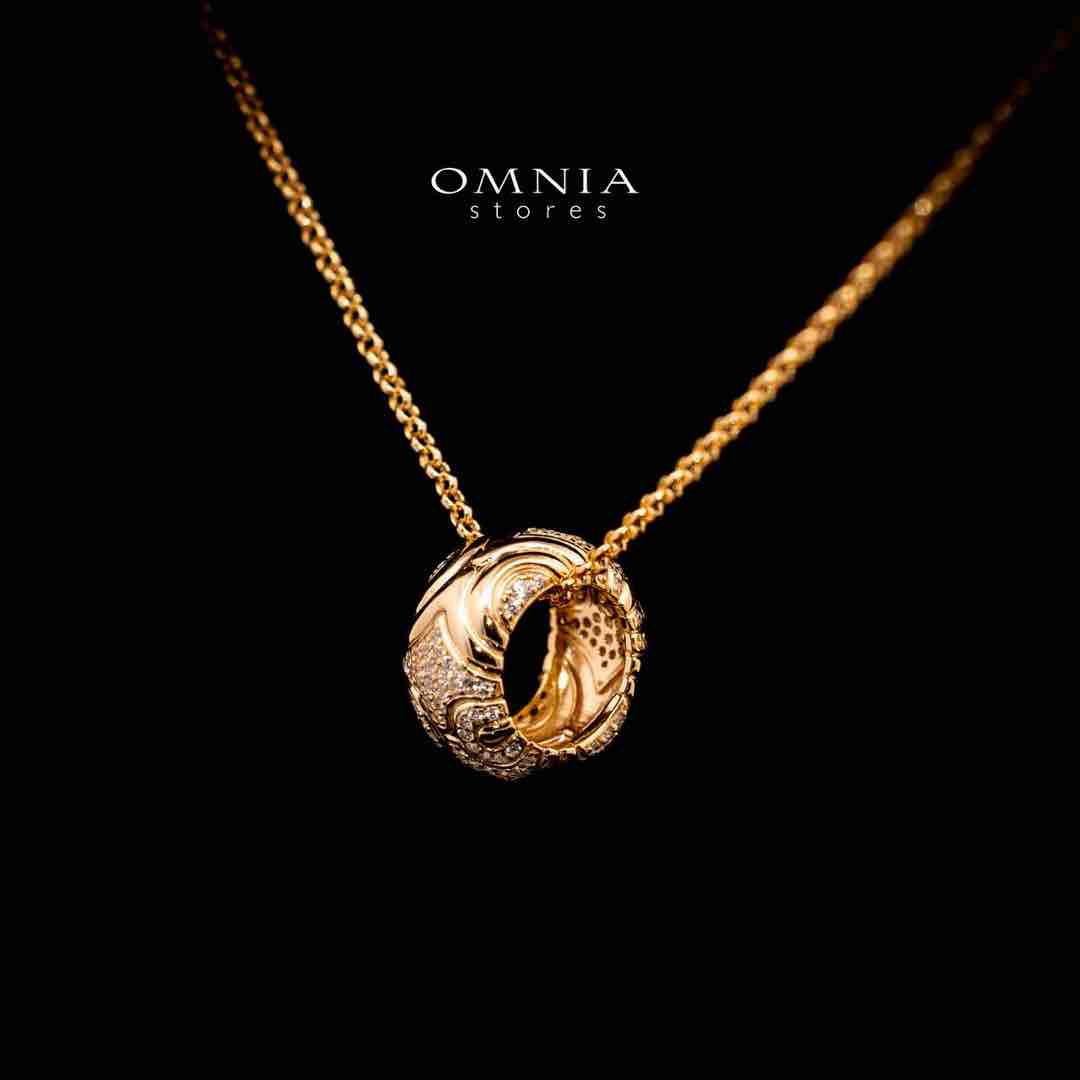 Omnia Hajar Golden Pendant Necklace in 925 Silver In High Quality Simulated Diamonds image number null