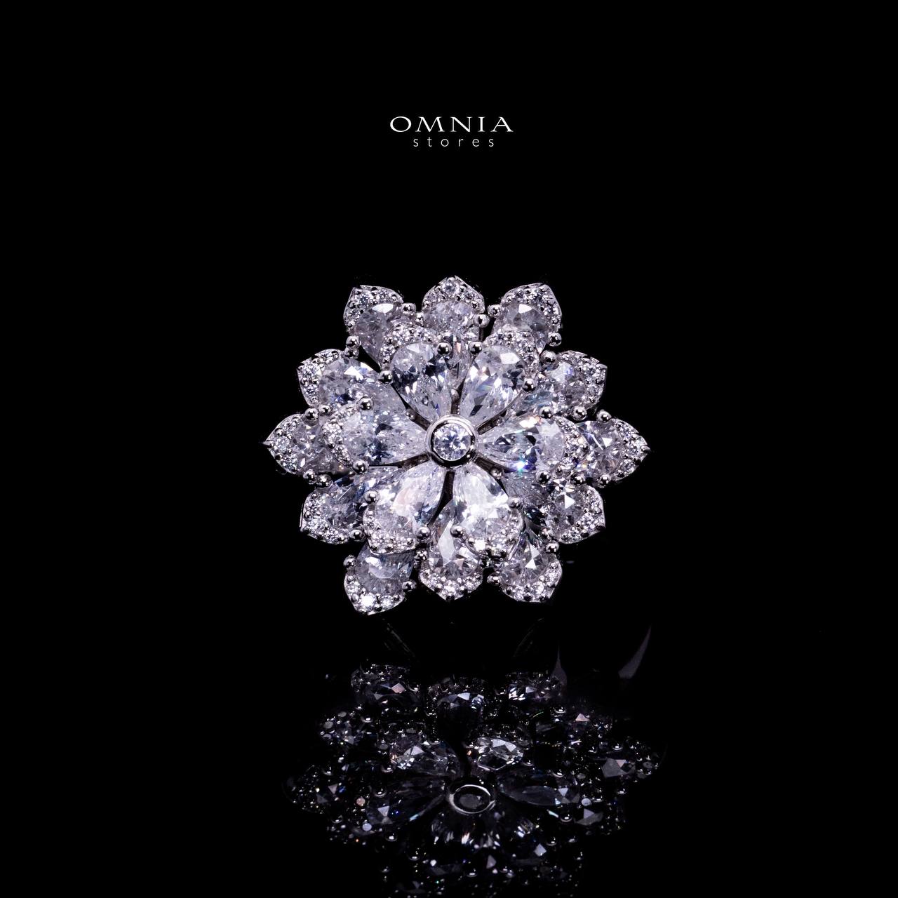 Omnia Damiyah White Floral Silver Ring in 925 Silver with High Quality Simulated Diamonds image number null