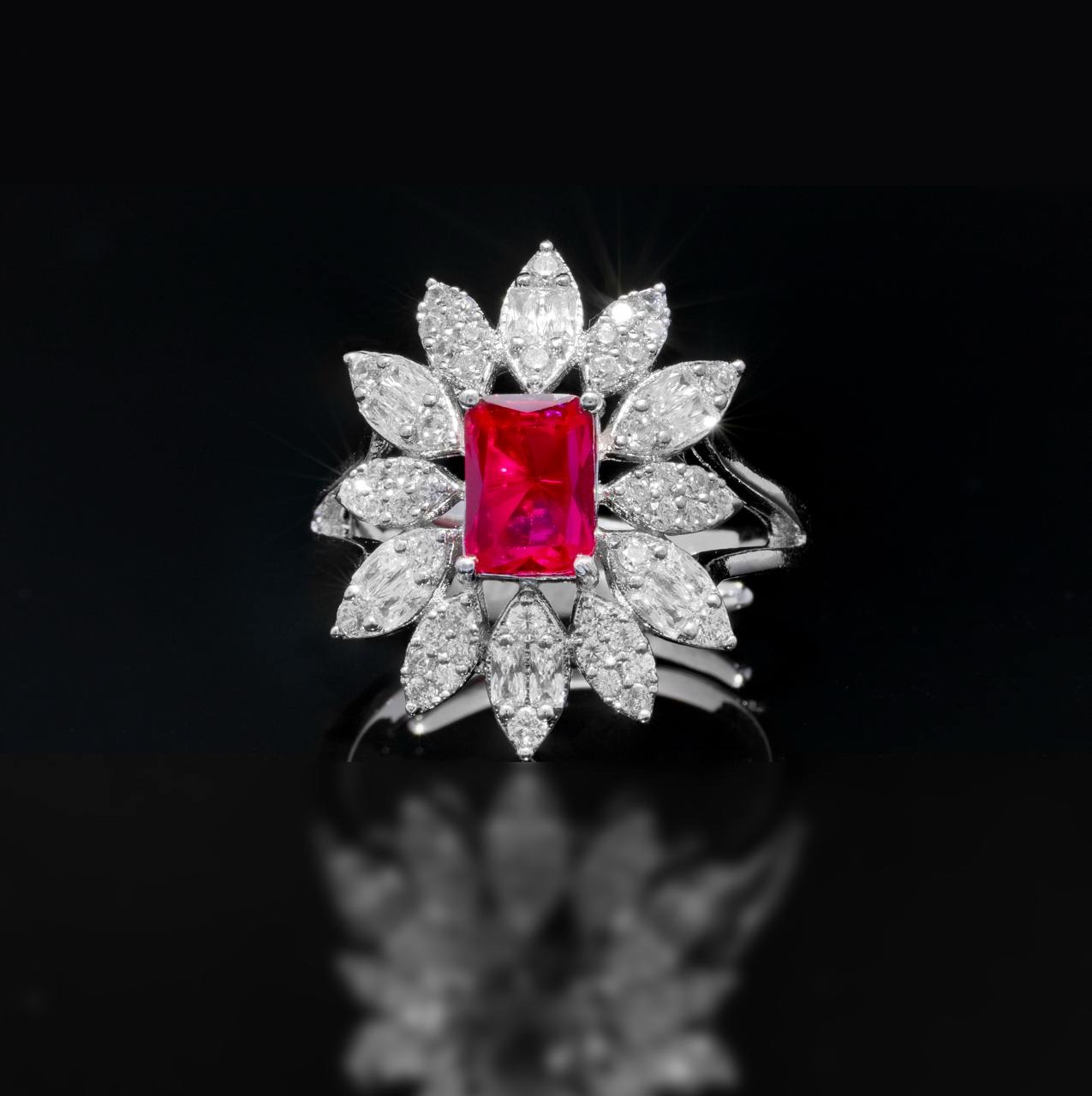 Omnia Duha Red Long Chain Full Set Accessories in High Quality Zircon Stone Rhodium Plated image number null