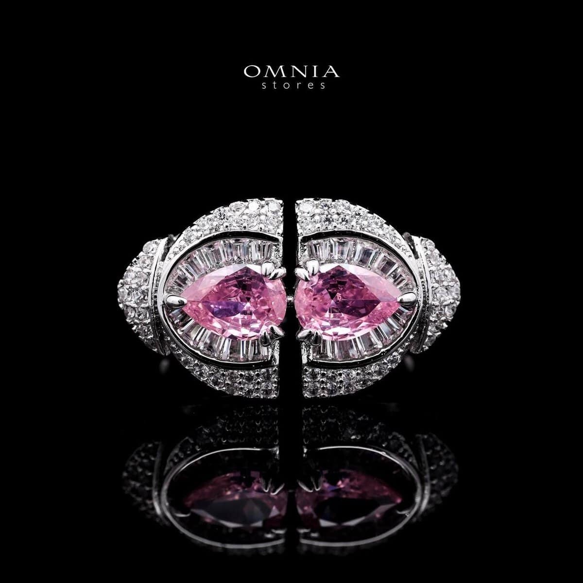 Omnia Rafi Pink Bridal Full Set with Elegant Pink and White Simulated Diamonds in High-Quality Rhodium Plated Finish (only available in KSA) image number null