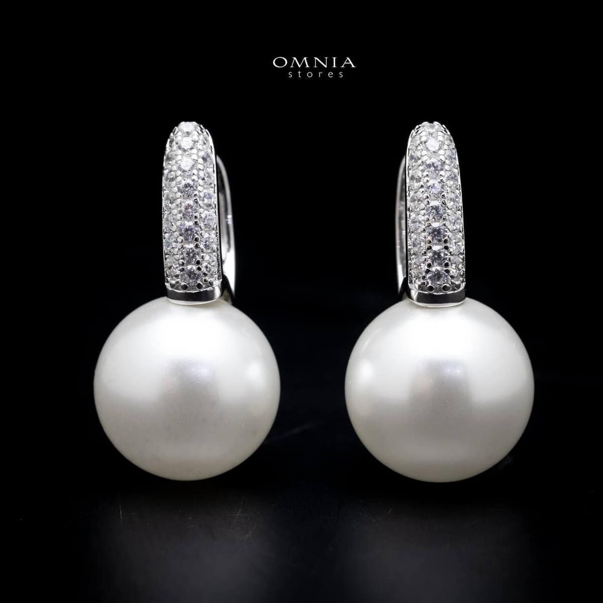 Omnia Nikki White Pearl Clip on Earrings In 92.5 Silver High Quality Simulated Diamonds image number null