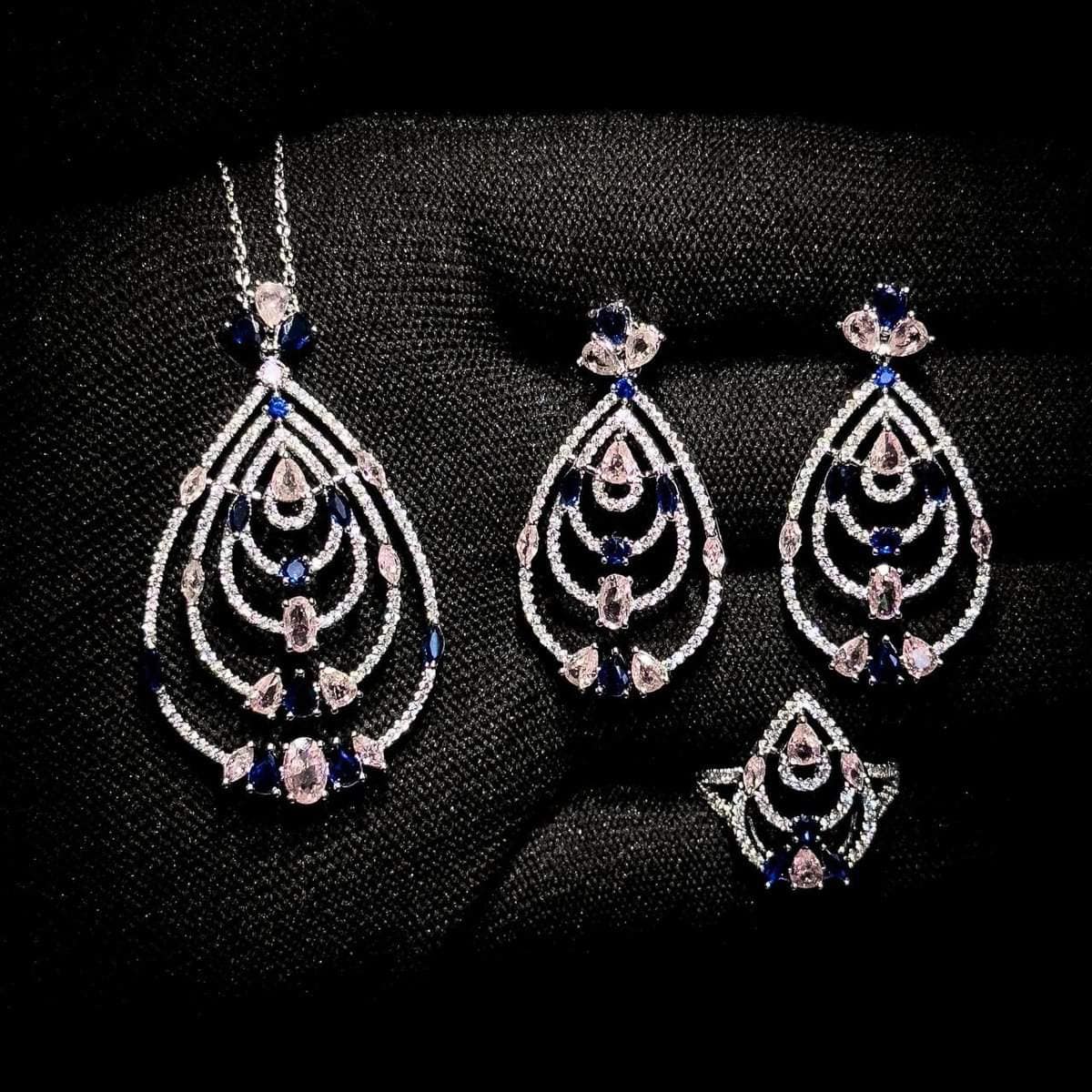 Omnia Mira Pink &amp; Blue Set Accessories in High Quality Zircon Stone image number null