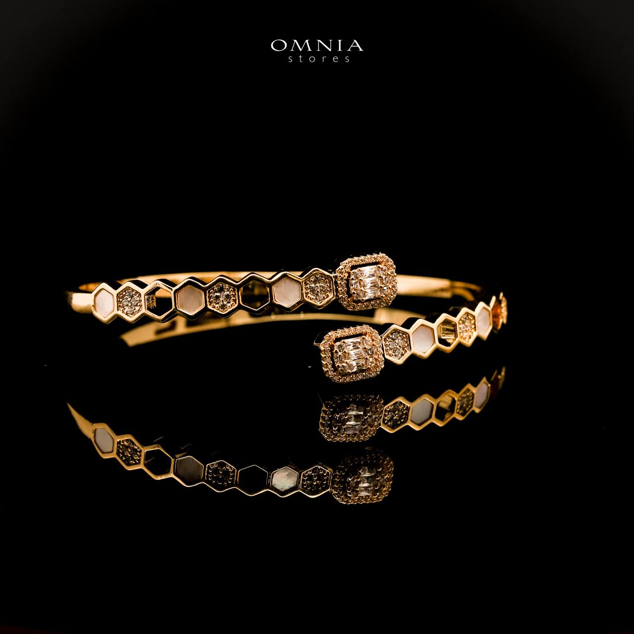 Omnia Laythaa Golden Bangle & Ring With Rhodium Plated In High Quality Zircon Stone image number null