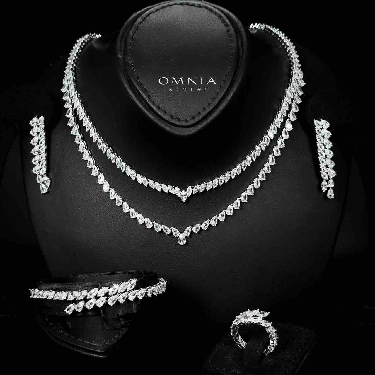 Omnia Nourhane White Double Layer Bridal Full Set in High Quality Zircon Stone in Rhodium Plated image number null