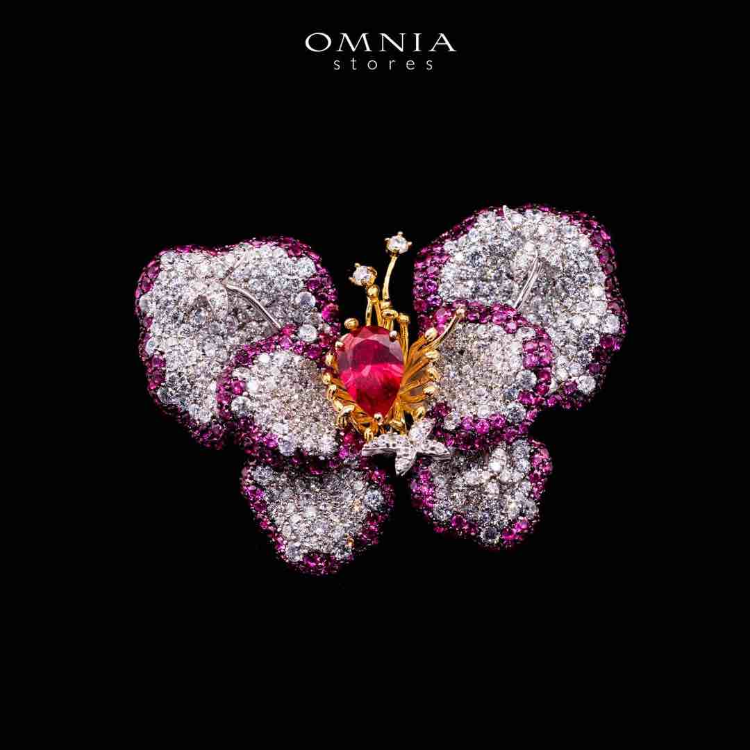 Omnia Thameena Multi Color Butterfly Silver brooch in 925 Silver High Quality Simulated Diamonds Stones image number null