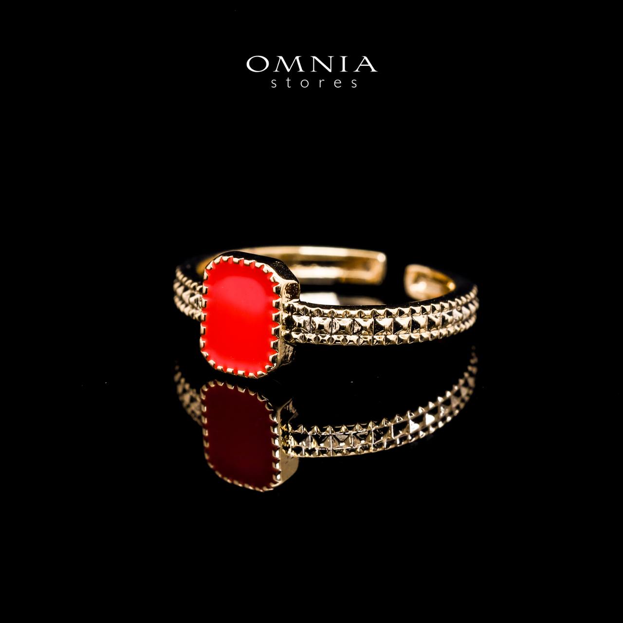 Omnia Golden Cuff With Bracelet and Ring with Red Square In Rhodium Plated image number null