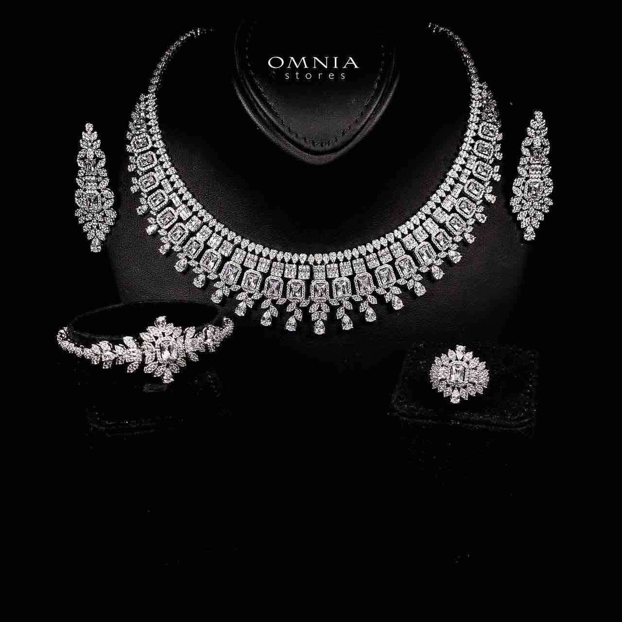 Omnia Kaila White Luxury Bridal Full Set in High Quality Zircon Stone in Rhodium Plated image number null