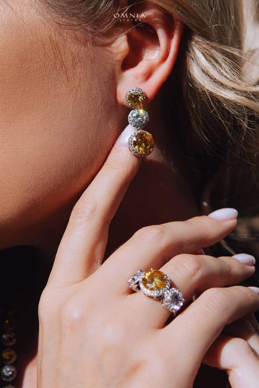 Omnia Sovana Long Chain Set in 92.5 Pure Silver Set High Quality Zircon Stone in Rhodium Plated image number null