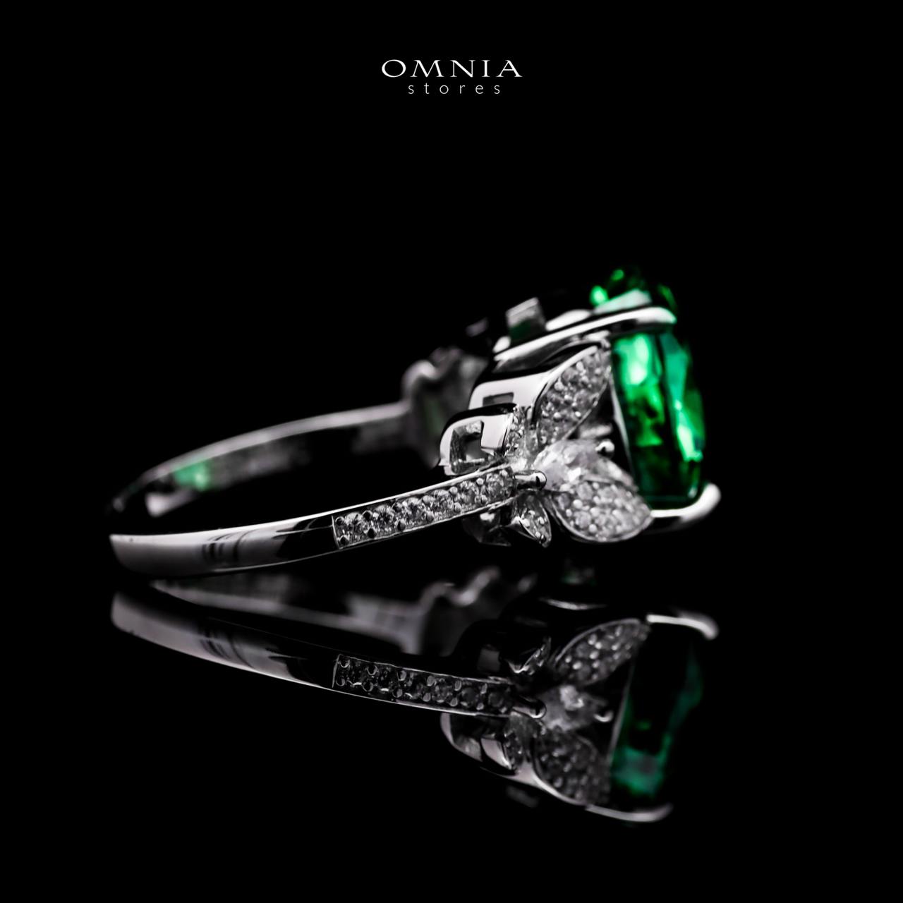 Omnia Maysun Ring In 925 Silver High Quality Green Simulated Diamonds image number null