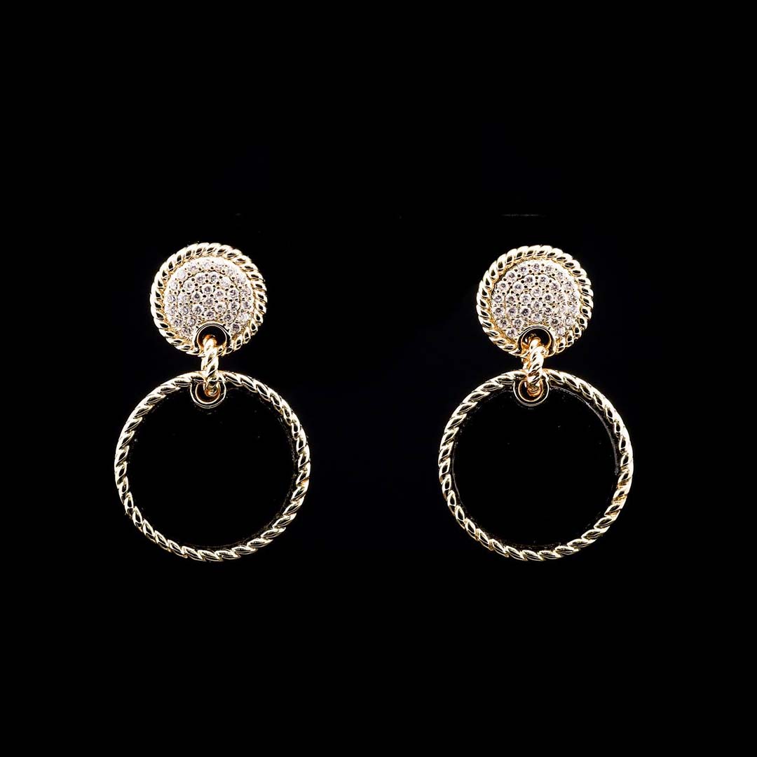 Omnia Elena Black Agate Stone Earrings in High Quality Zircon Stone in Rhodium Plated image number null