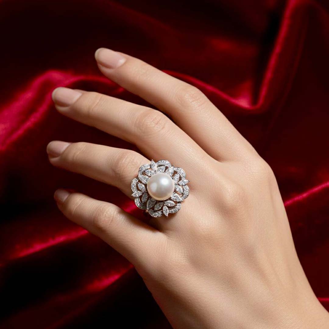 Omnia Alaya White Pearl Ring With High Quality Lab Crafted Stones In 925 Silver image number null