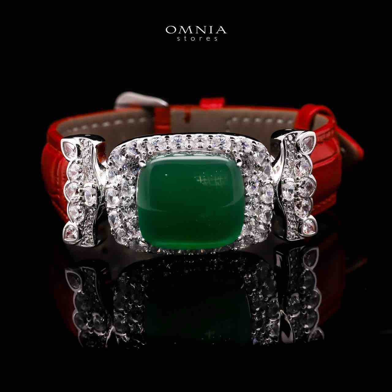 Omnia Nafiseh Red Genuine Leather Belt Bracelet With High Quality Lab Crafted Stones In 925 Silver image number null