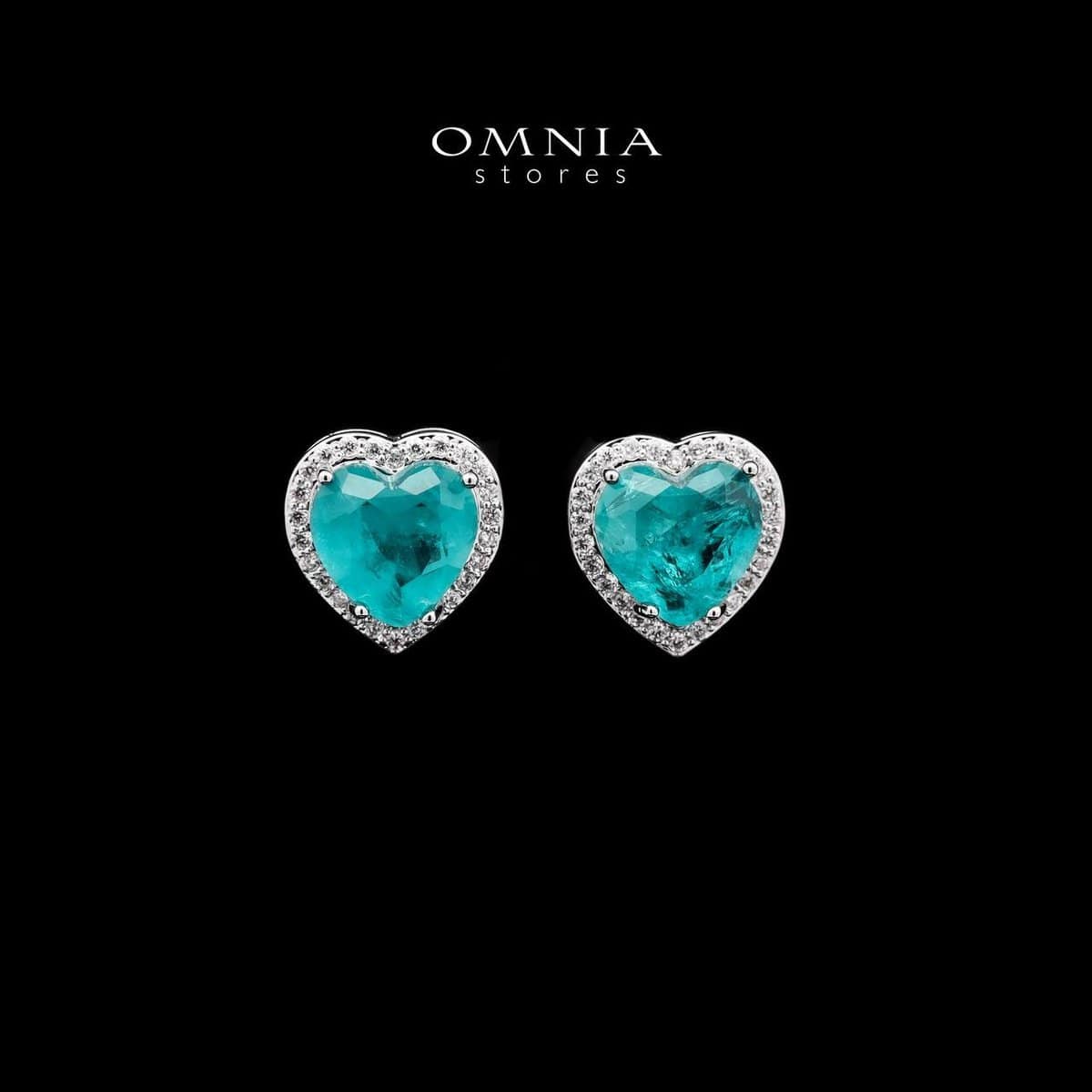 Omnia Heart-Shaped Stud Earrings with Turquoise Gemstones and High-Quality Simulated Diamonds in a Rhodium Plated Finish image number null