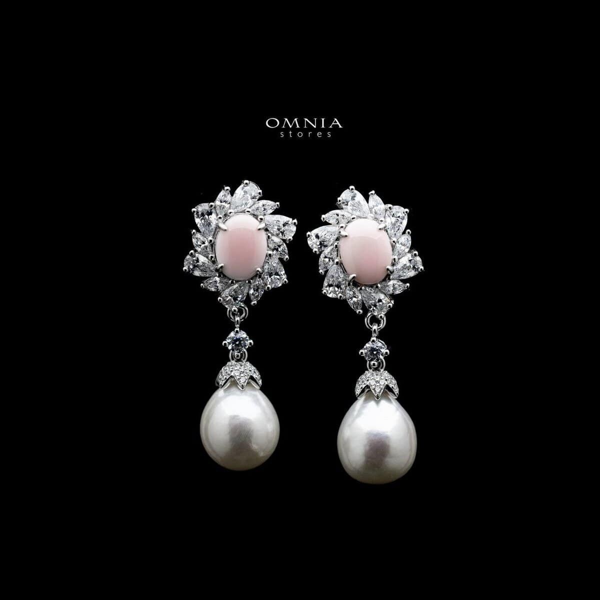 Omnia Hana Pink and White Drop Earrings in 92.5 Silver with High Quality Simulated Diamonds image number null