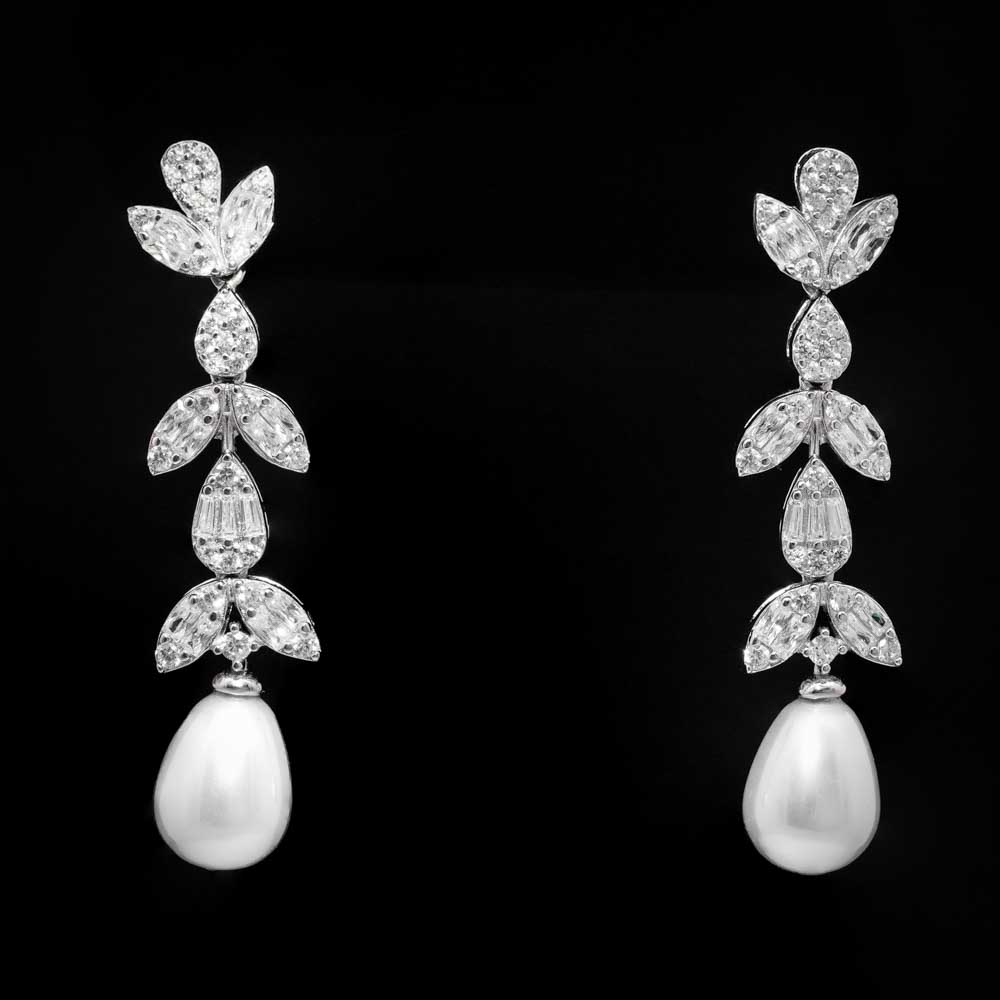 Omnia Shamsa Pearl Bridal Full Set in 925 Silver with High-Quality White Zircon Stones image number null