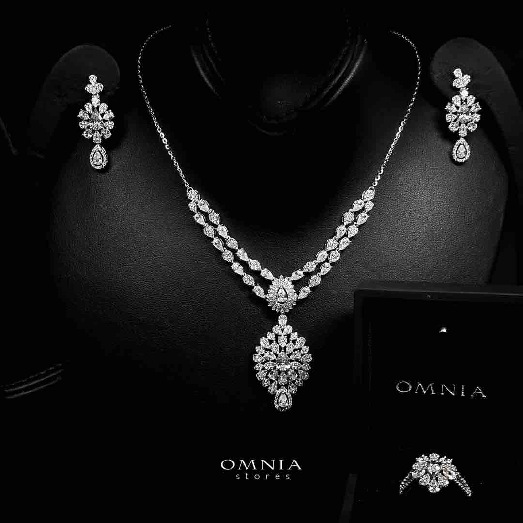 Omnia Muneera White Necklace, Earrings and Ring Set in 925 Silver with High Quality Simulated Diamonds image number null