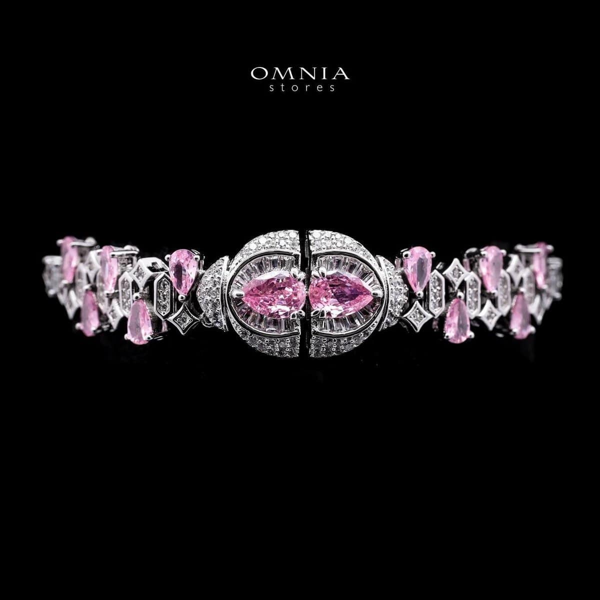 Omnia Rafi Pink Bridal Full Set with Elegant Pink and White Simulated Diamonds in High-Quality Rhodium Plated Finish (only available in KSA) image number null
