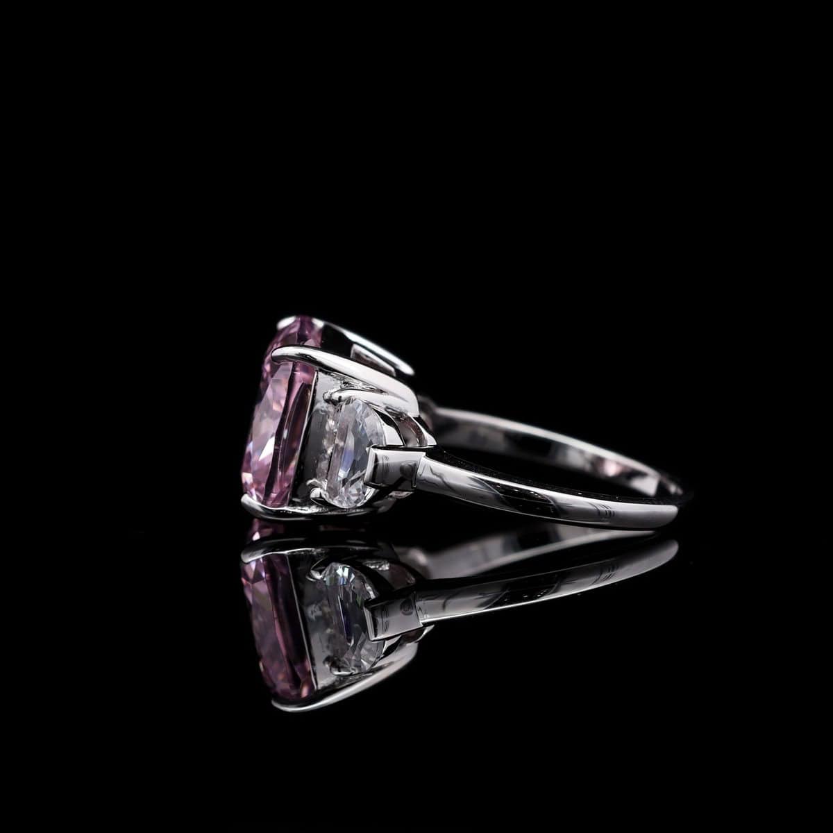 Omnia Sesable Pink Oval-Cut Statement Ring in 92.5 Silver with High-Quality Iced Cut Stones image number null