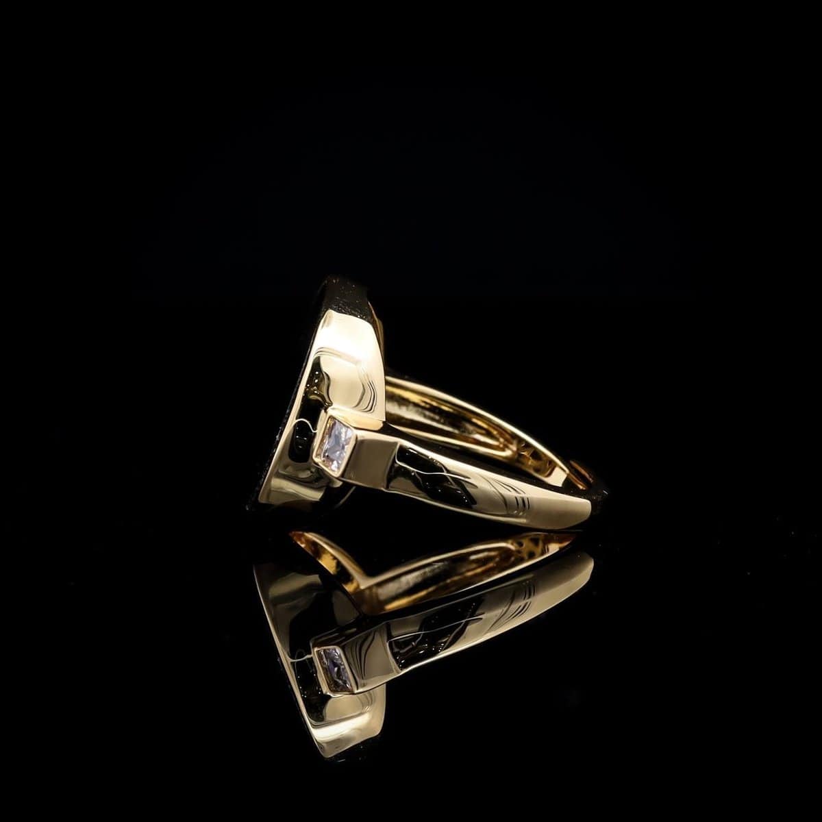 Omnia Fatima Ring In Black Agate Stone in High Quality Zircon Stone in Rhodium Plated image number null