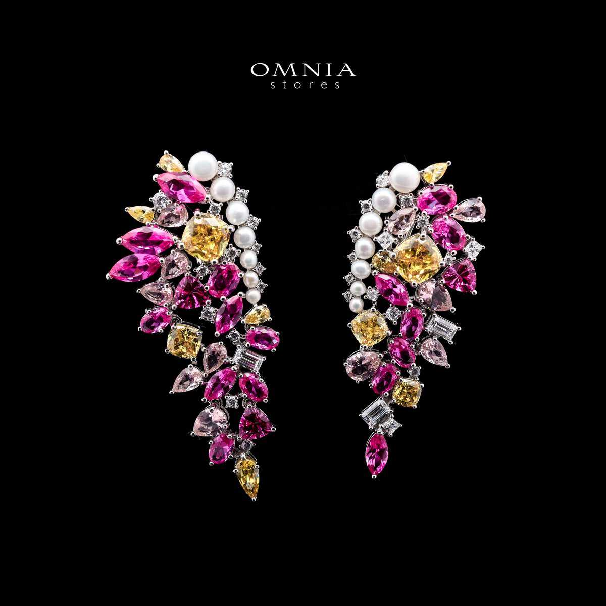 Omnia Amara Statement Earrings in 92.5 Silver with Multi-Colored High-Quality Simulated Diamonds image number null