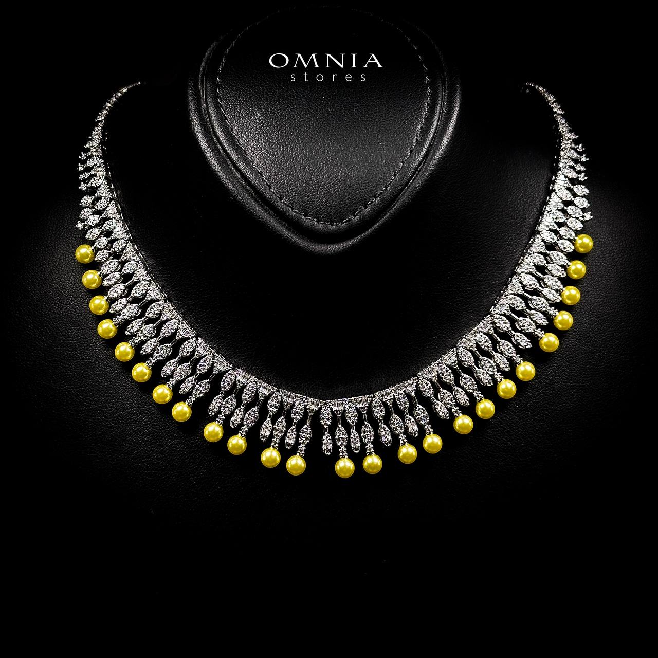 Omnia Shaika White in Golden Pearl Luxury Bridal Full Set in High Quality Zircon Stone Rhodium Plated image number null
