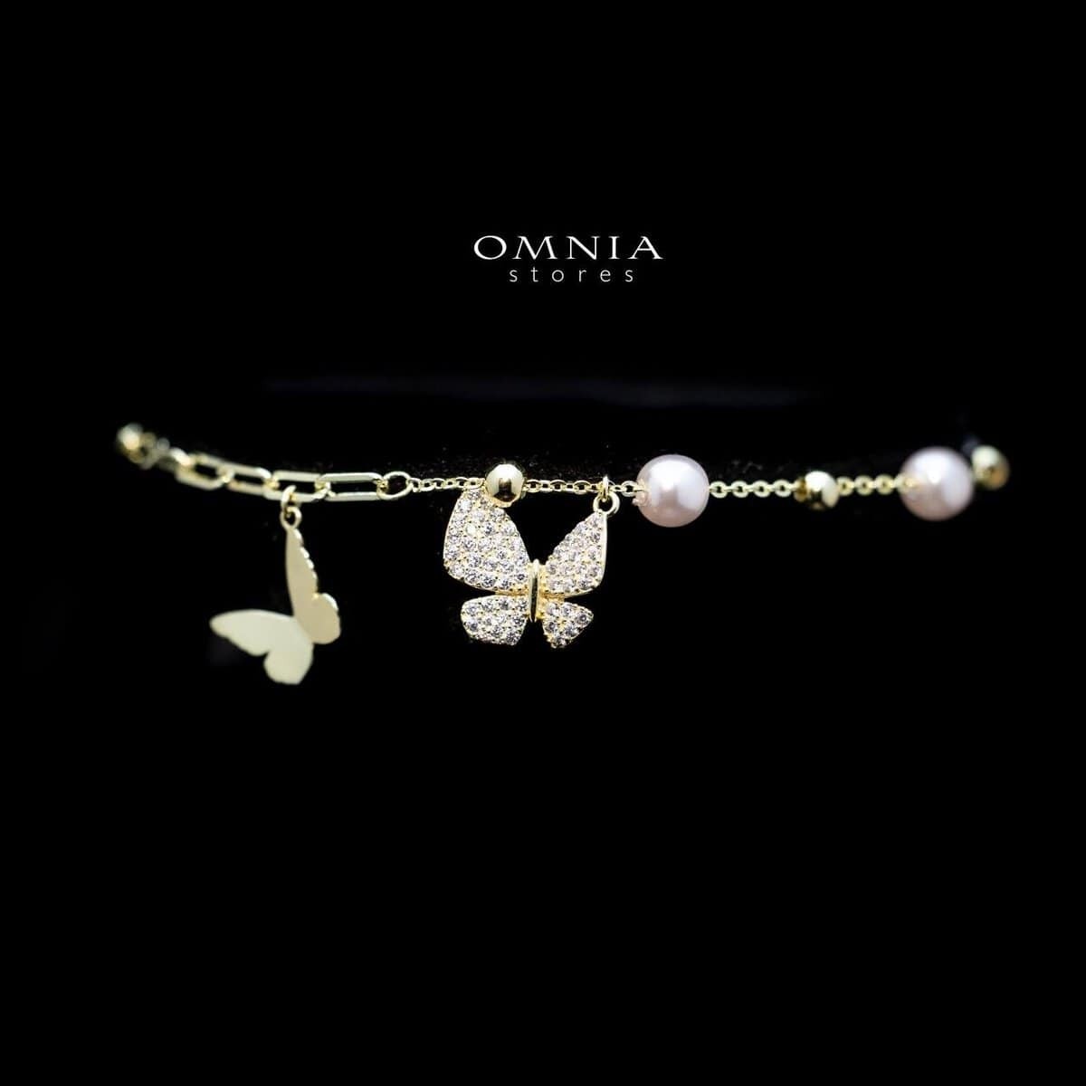Omnia Lara Butterfly Bracelet with High Quality Iced Cut Stone and Pearls in 92.5 Silver image number null