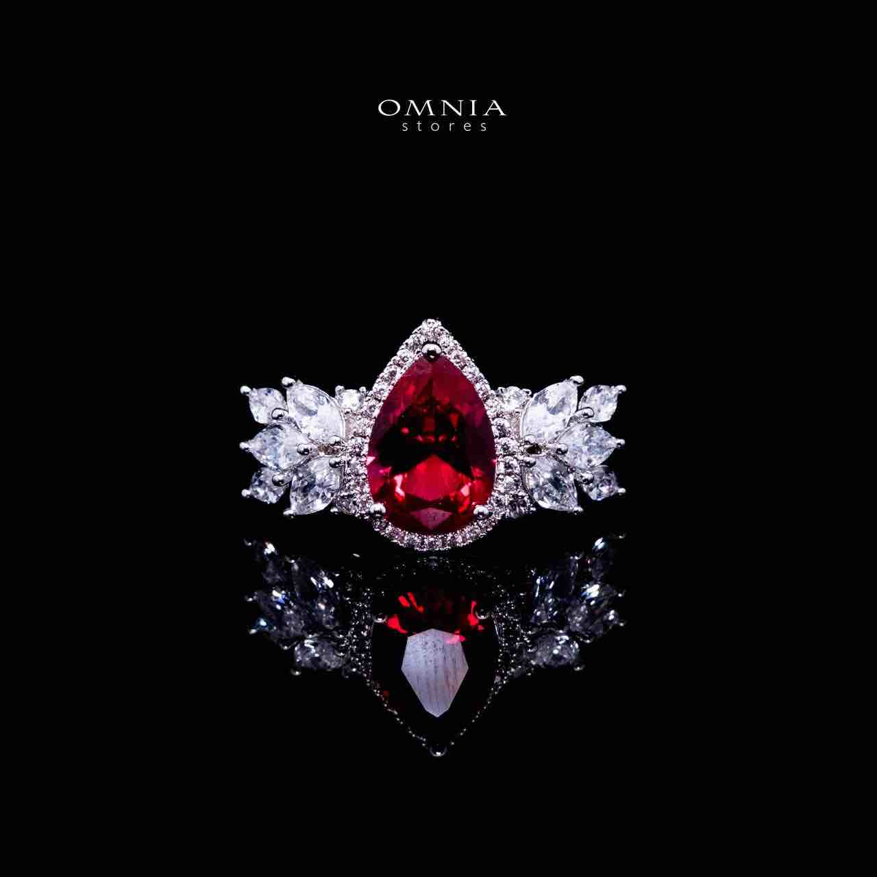 Omnia Aamira Teardrop-Design Bridal Red Full Set with High-Quality Zircon Stones in Rhodium-Plated Finish image number null