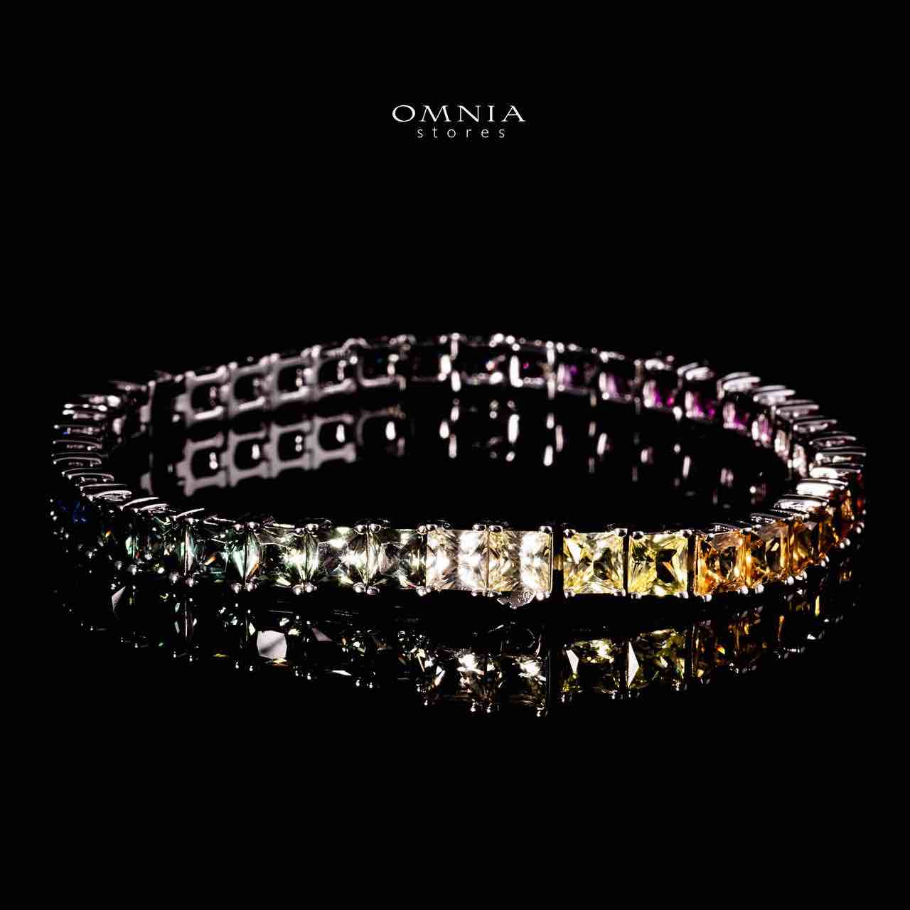 Omnia Zaha Rainbow Silver Tennis Bracelet in 925 Silver With GRC Certifited High Quality Sapphire Lab Grown Stones SQ 4x4mm image number null