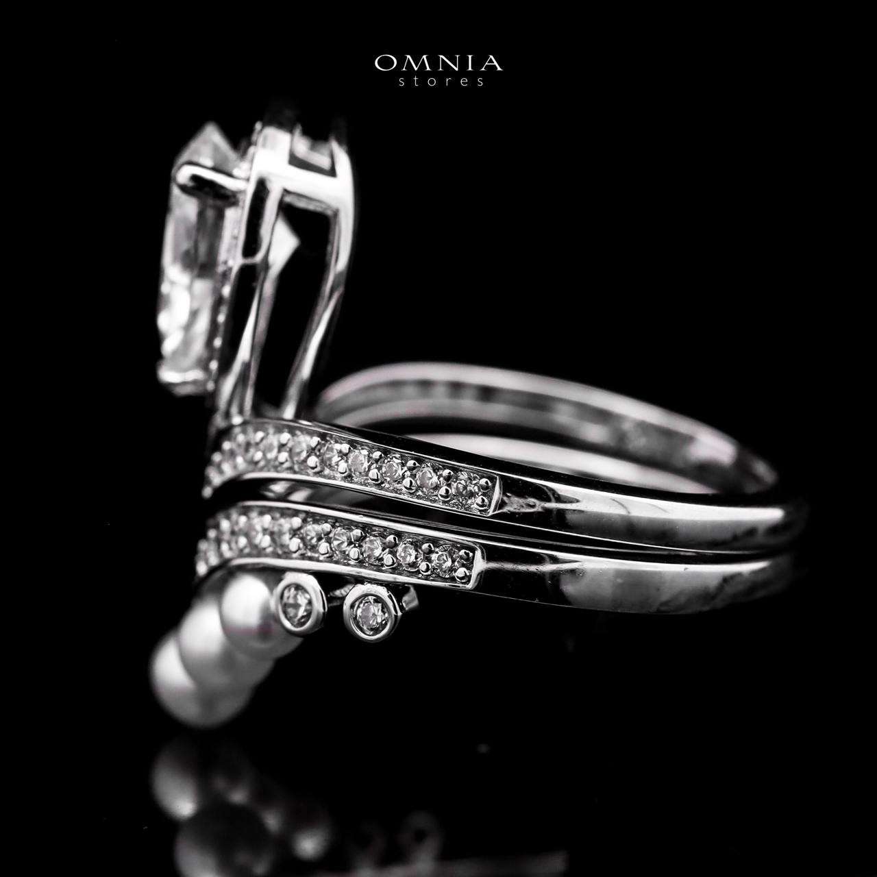 Omnia Elnara Royal Design with Pearl Silver Ring 925 Silver in GRA Certified High Quality White Moissanite Stone image number null