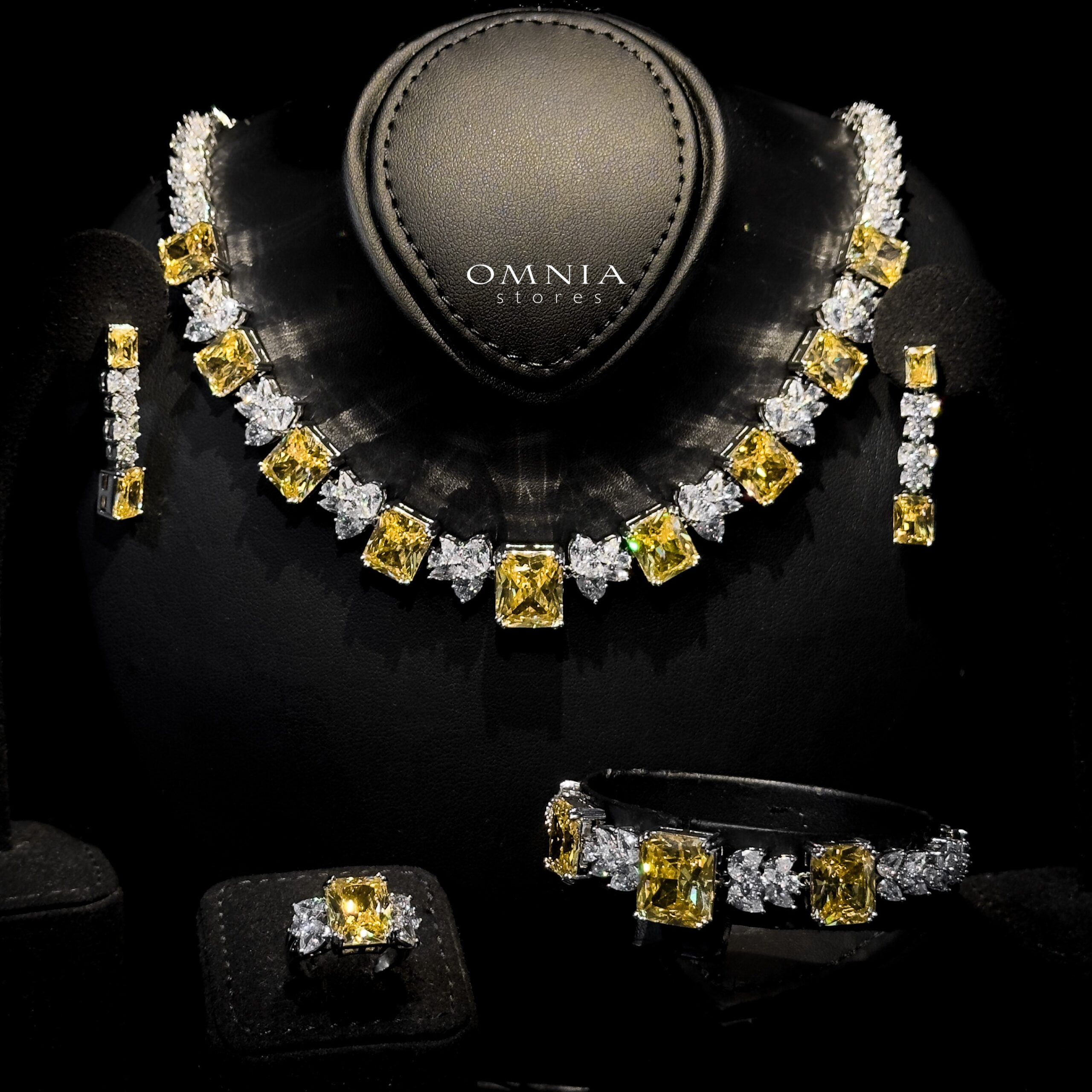 Omnia Amelia Yellow Bridal Full Set with Radiant and Pear-Cut High-Quality Simulated Diamonds in High-Quality Rhodium Plating image number null