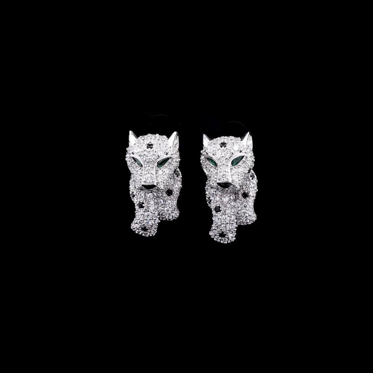 Omnia Salma Panther Design Earrings with Emerald Accents in 92.5 Silver and High-Quality Simulated Diamonds image number null