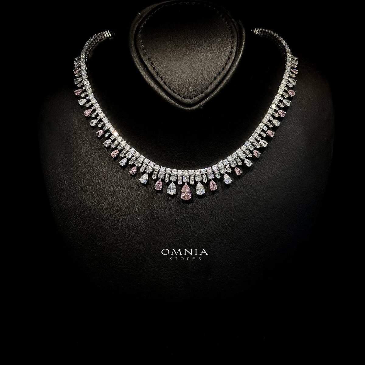 Omnia Nisrine Pink Bridal Full Set in High Quality Zircon Stone in Rhodium Plated image number null