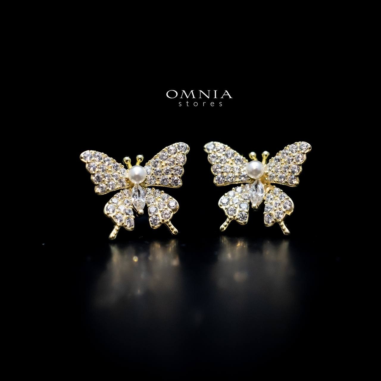 SUPER SALE!!! Omnia Layal Butterfly Stud Earrings with High Quality Iced Cut Stone in 925 Silver image number null