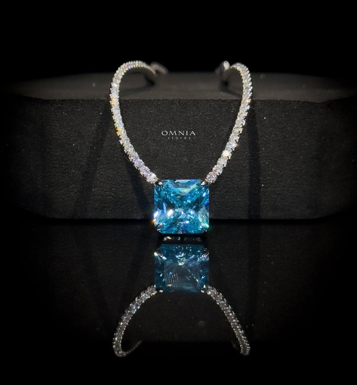 Omnia Bettina Sky Blue Necklace 92.5 Silver in High Quality Simulated Diamonds image number null
