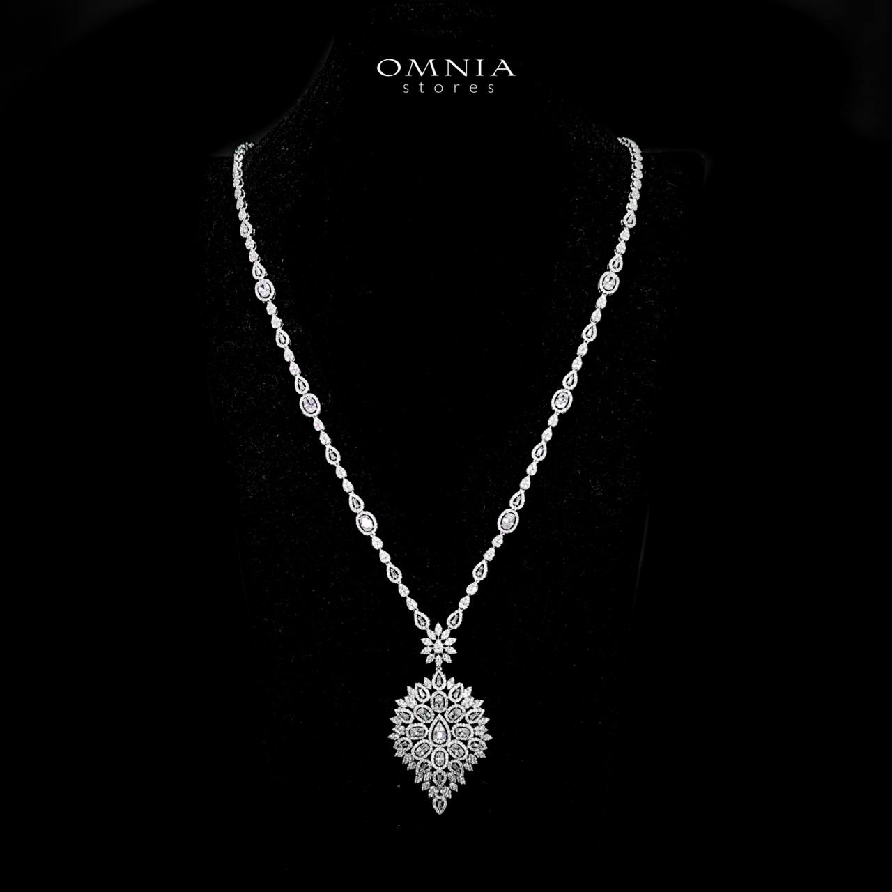Omnia Hasmaa White Bridal Long chain Set In Rhodium Plated with High Quality Zircon Stone image number null