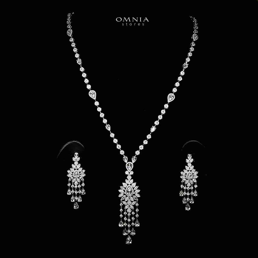 Azadeh White Bridal Long chain Set Accessories High Quality Zircon Stone In Rhodium Plated image number null