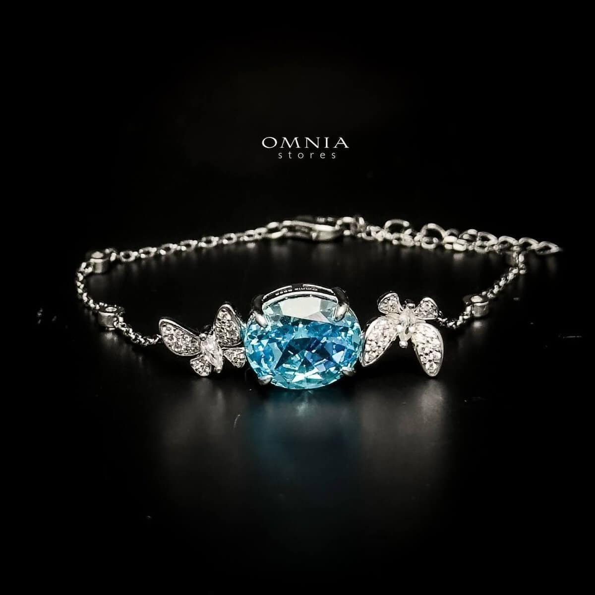 Omnia Maysun Baby Blue Bracelet in 92.5 Silver with High Quality Simulated Diamonds image number null
