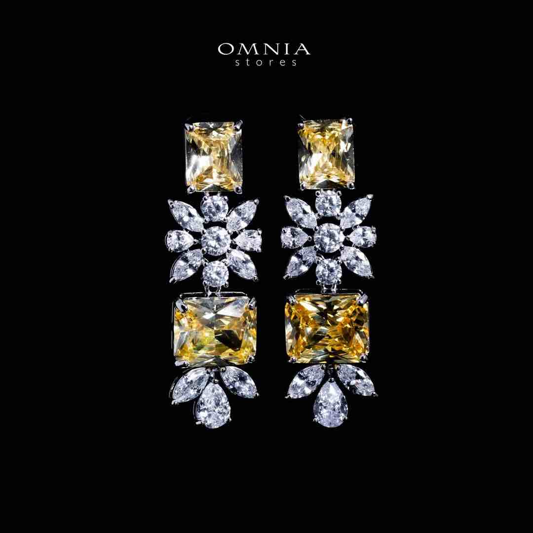 Omnia Charlotte Yellow Luxry Bridal Full Set with Emerald and Pear-Cut High-Quality Simulated Diamonds Rhodium Plated image number null