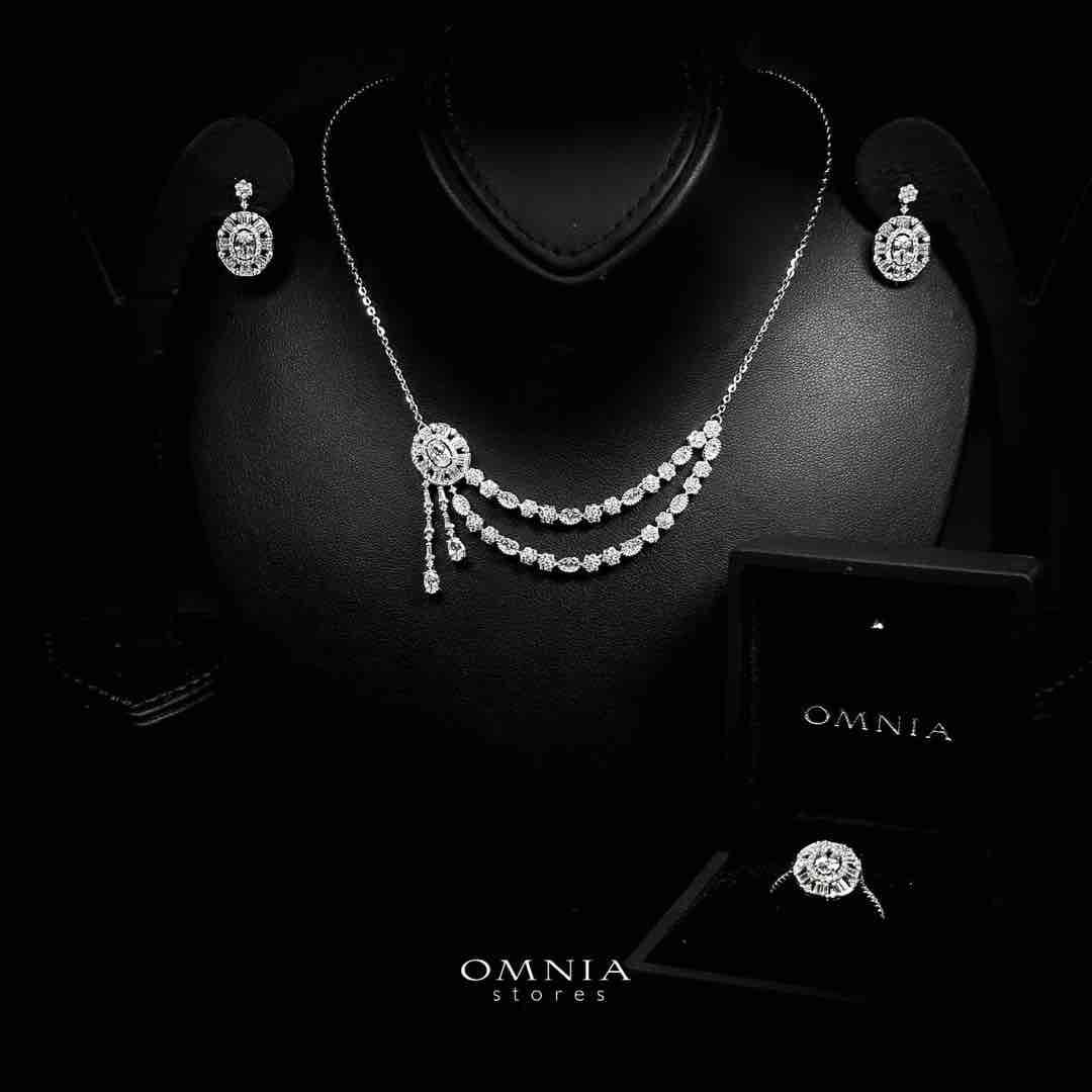 Omnia Majeeda White Necklace, Earrings and Ring Set in 925 Silver with High Quality Simulated Diamonds image number null