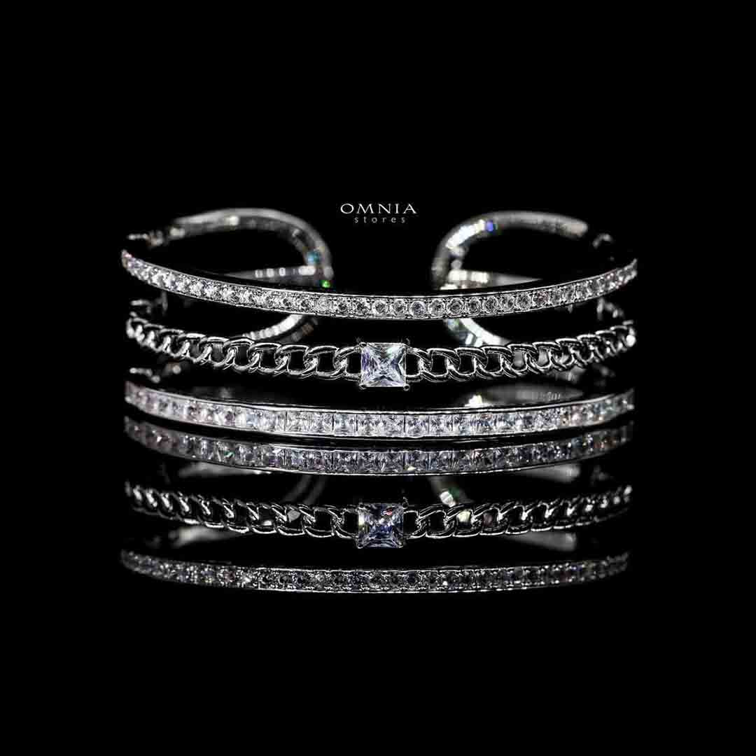 Omnia Camilia Silver Bangle & Ring With Rhodium Plated In High Quality Zircon Stone image number null