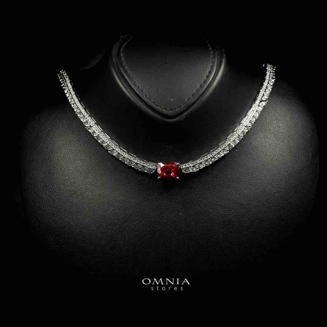Omnia Haadia White And Red Necklace With High Quality Caertified Lab Crafted Stones In 925 Silver image number null