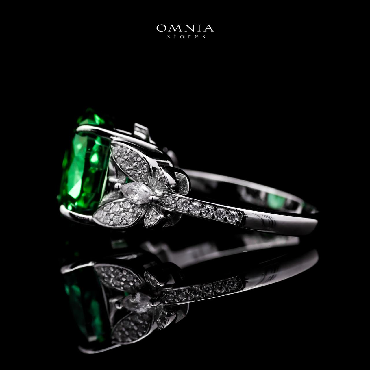 Omnia Maysun Ring In 925 Silver High Quality Green Simulated Diamonds image number null