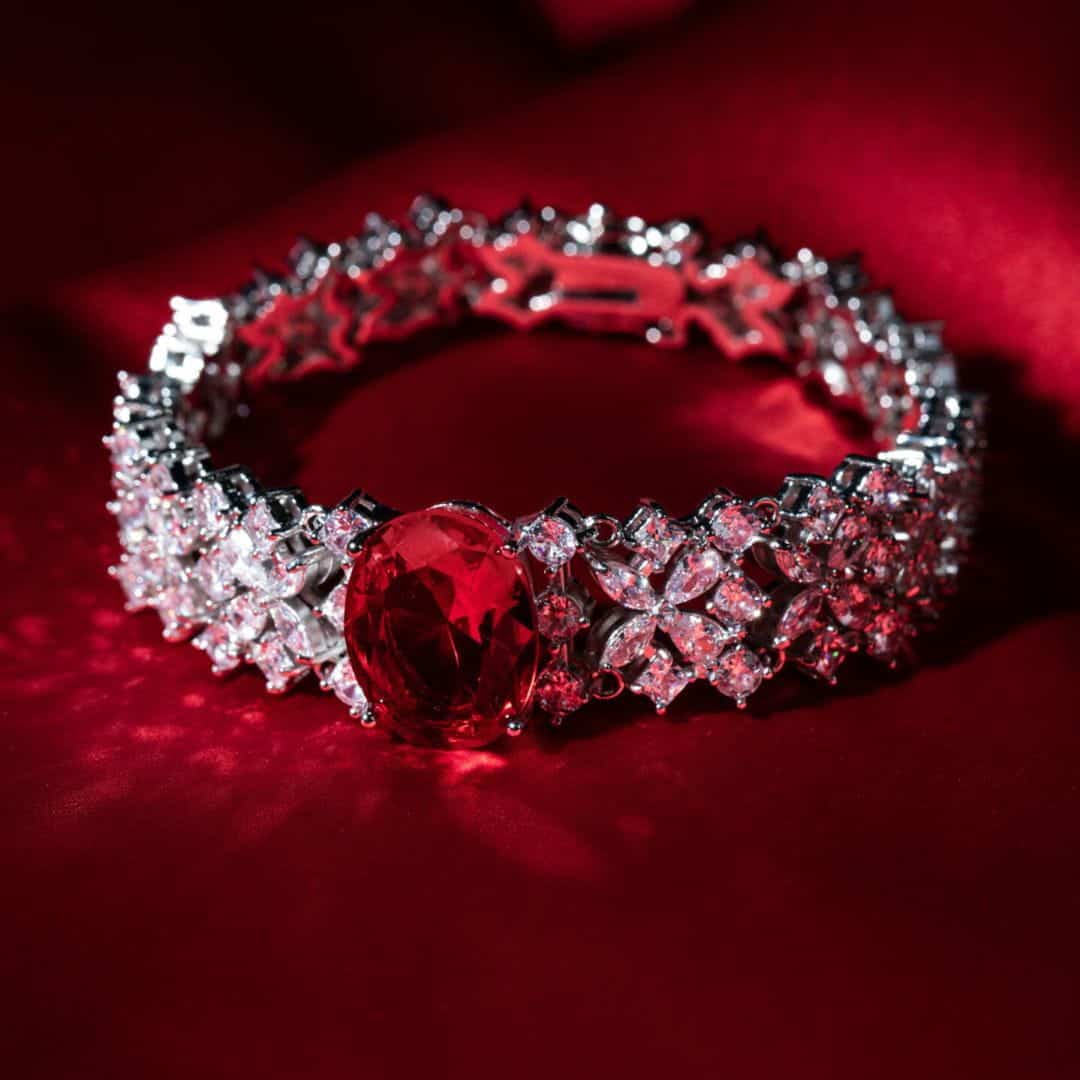 Omnia Suhana Red Bridal Full Set in High Quality Simulated Diamonds image number null