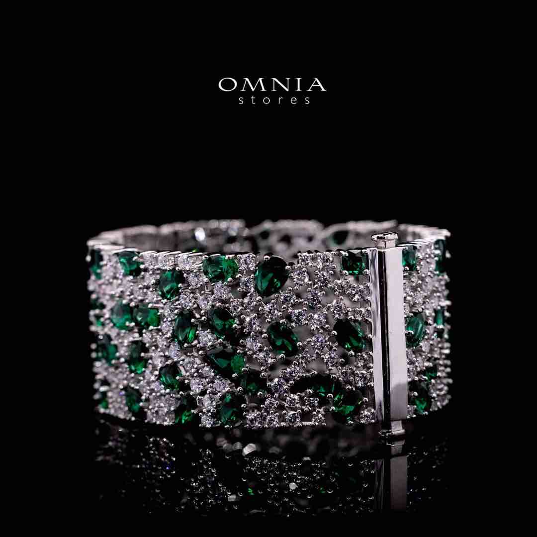 Omnia Thara Green and White Silver Bracelet in 925 Silver High Quality Simulated Diamonds Stones image number null