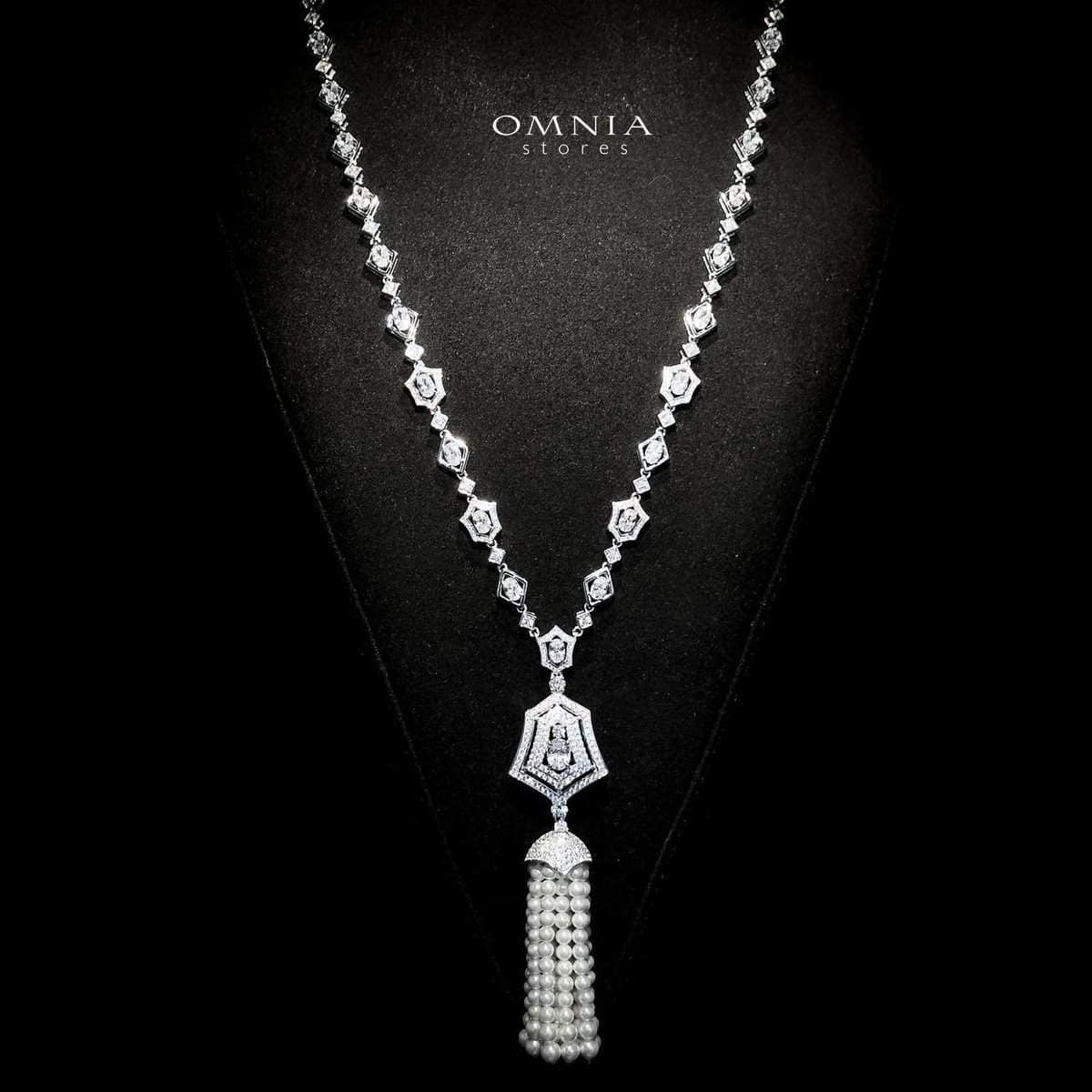 Omnia Lulu White Set in 92.5 Silver with High Quality Simulated Diamonds and Pearl Tassel Detailing image number null