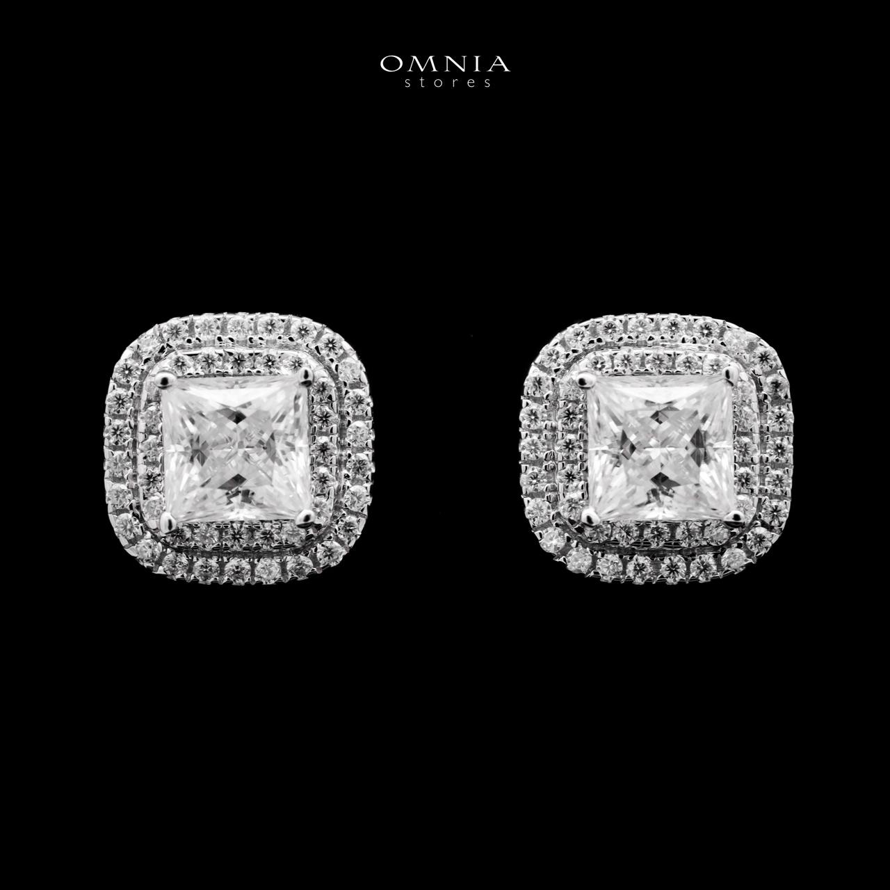 Omnia Ghaidaa Silver Square Stud Earrings 925 Silver in GRA Certifited High Quality White Moissanite Stones image number null