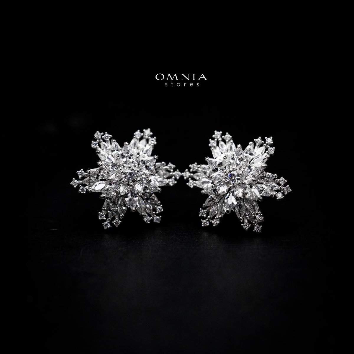 SUPER SALE!!! Omnia Sofia Floral Stud Earrings in 92.5 Silver with High Quality Iced Cut Stones image number null